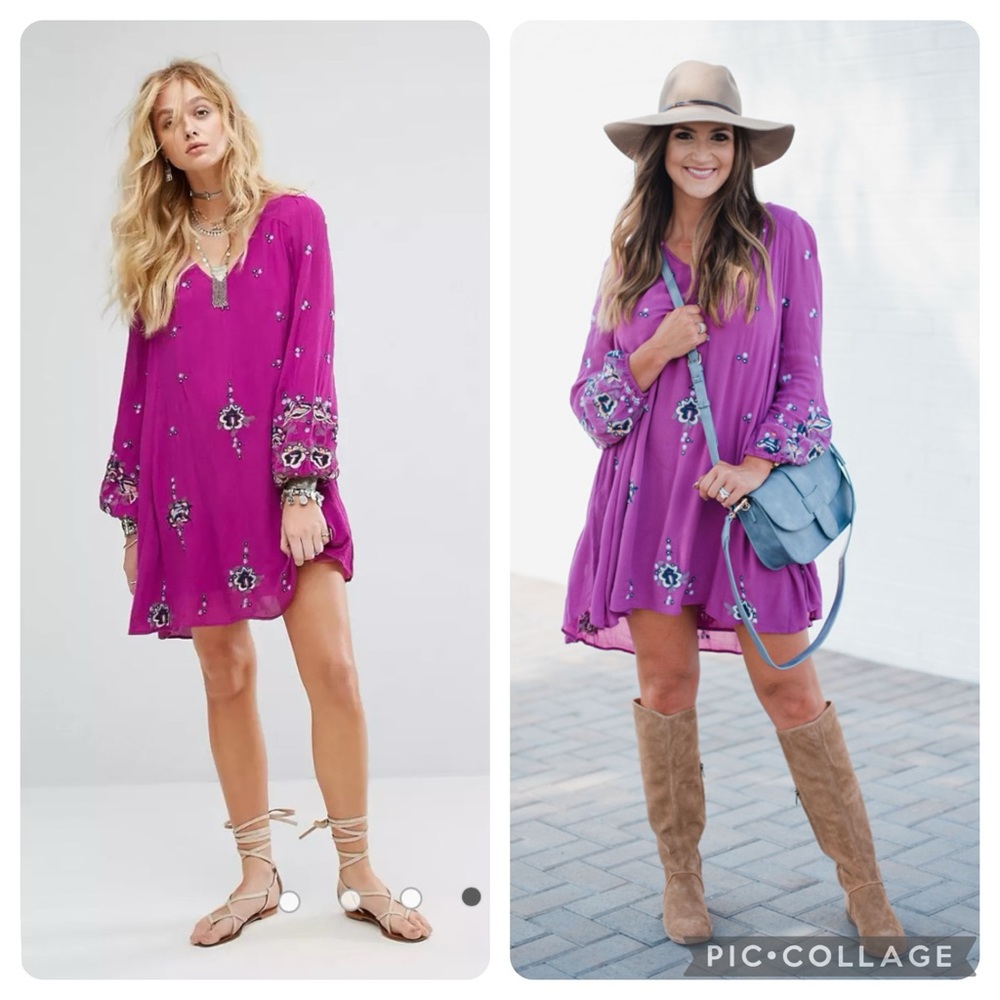 Free People “Oxford” Fuchsia Purple Embroidered Dress Tunic